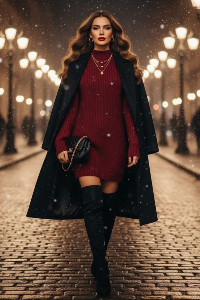 7. Thigh High Boots With Sweater Dress