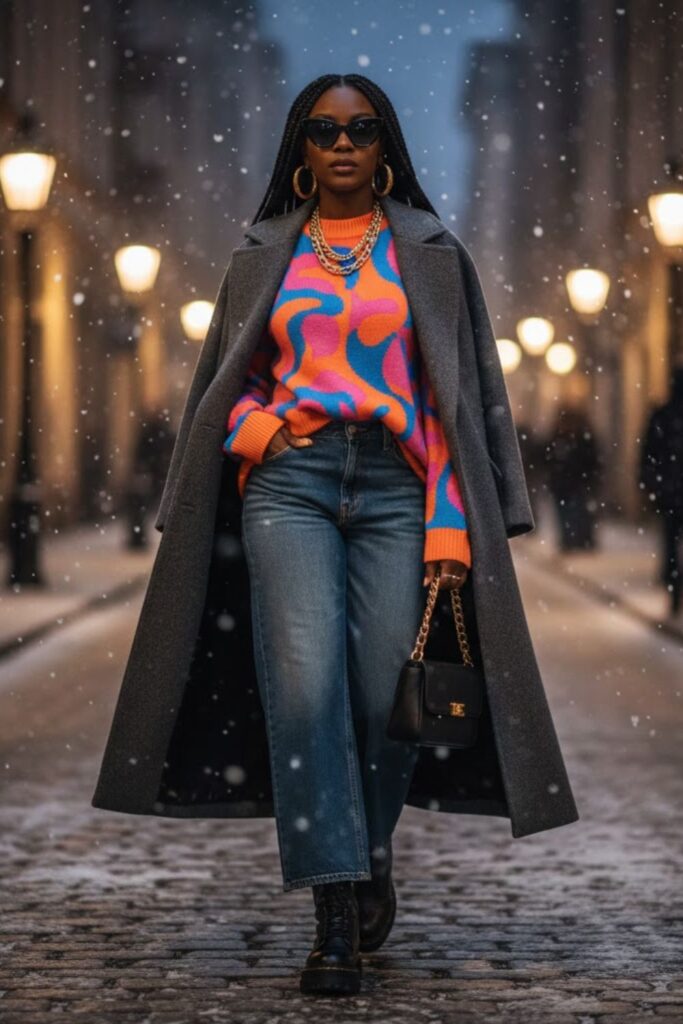 8) Statement Sweater + Wide Leg Pants
