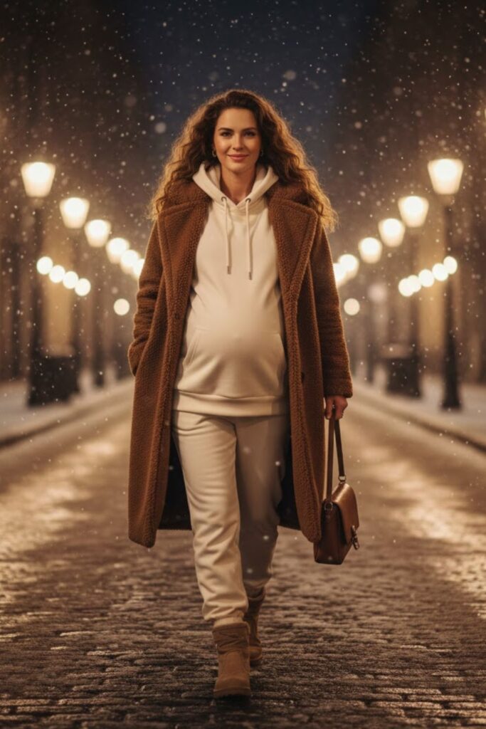 9) Hoodie + Maternity Joggers + Teddy Coat