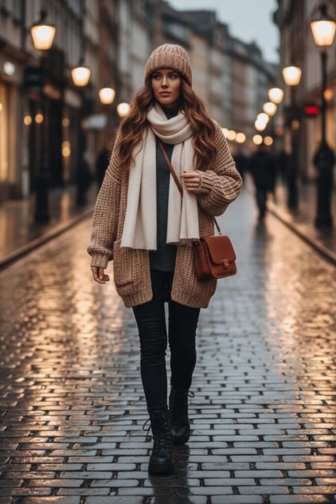 9. Leggings With a Chunky Cardigan