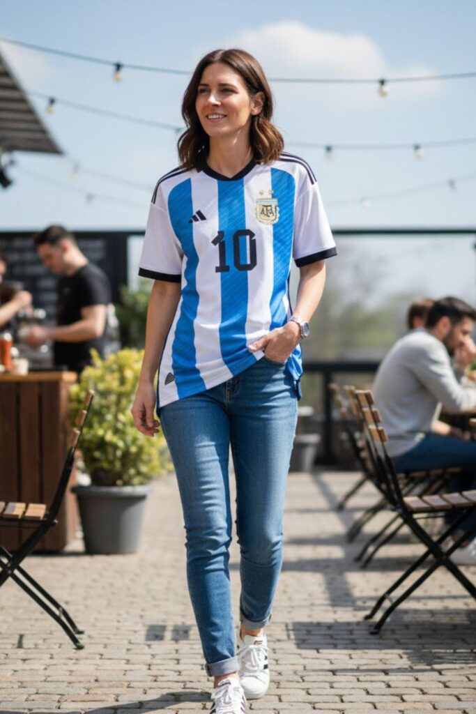 1. Messi Jersey with Slim Fit Jeans and Sneakers