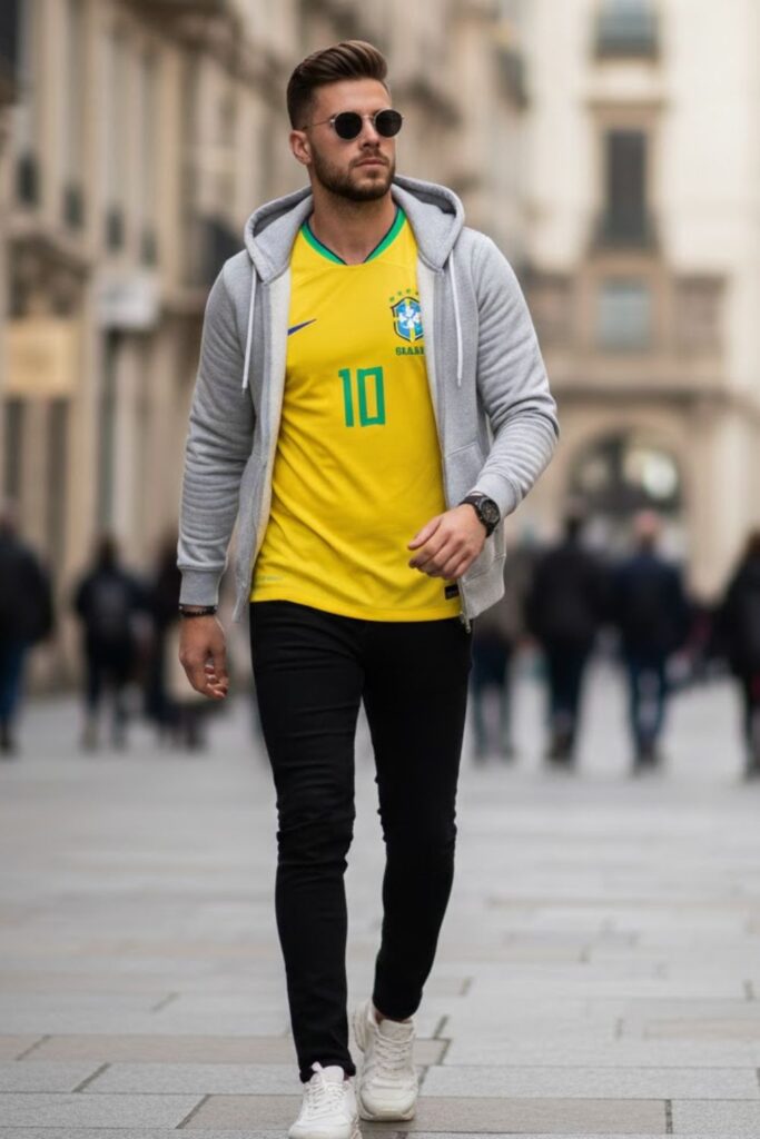13. Brazil Jersey Outfit with Hoodie Layering