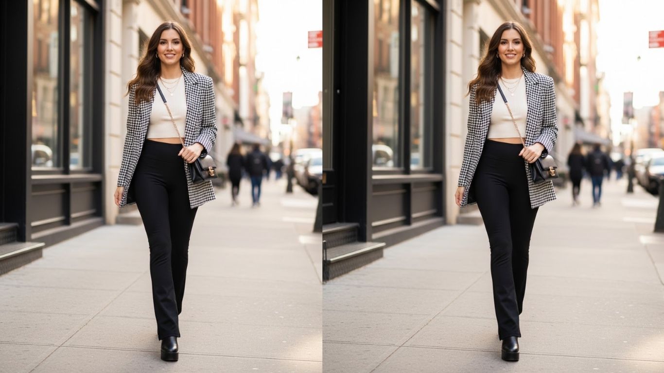 15 Black Flared Leggings Outfit Ideas for Women to Look Stylish