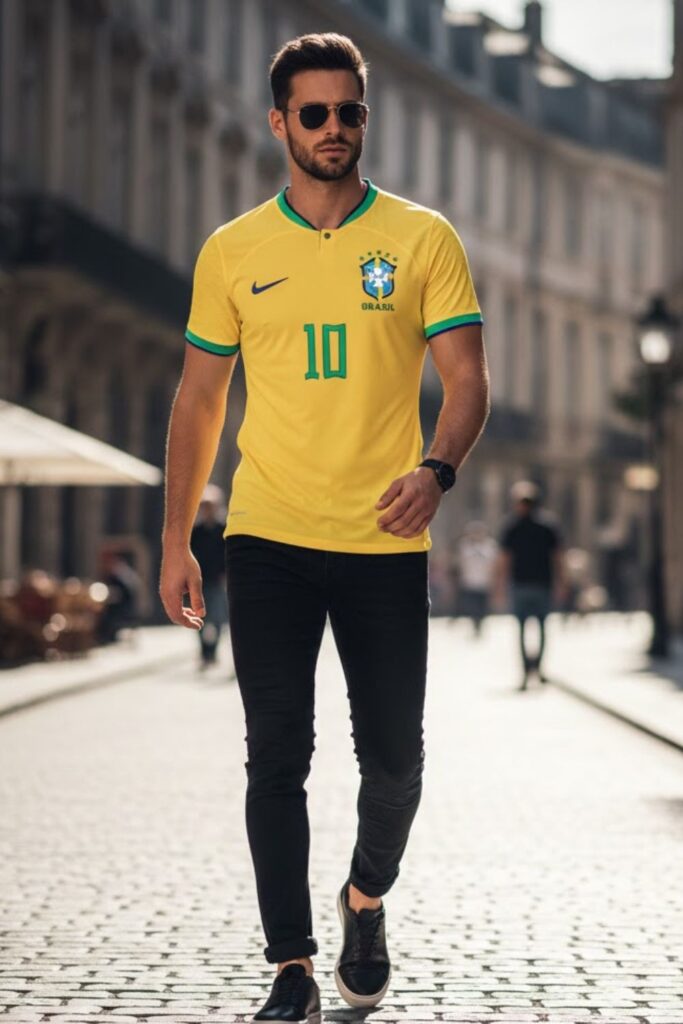 2. Brazil Jersey Outfit with Black Slim-Fit Jeans