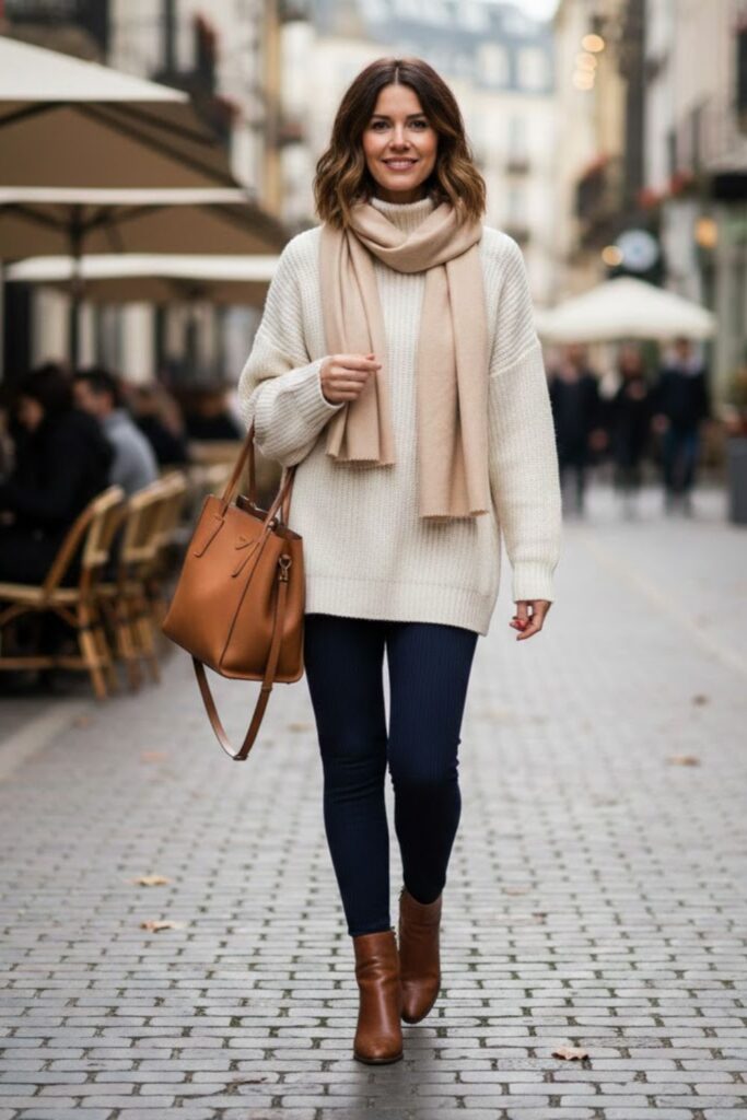 2. Navy Blue Leggings with Cozy Knit Sweater