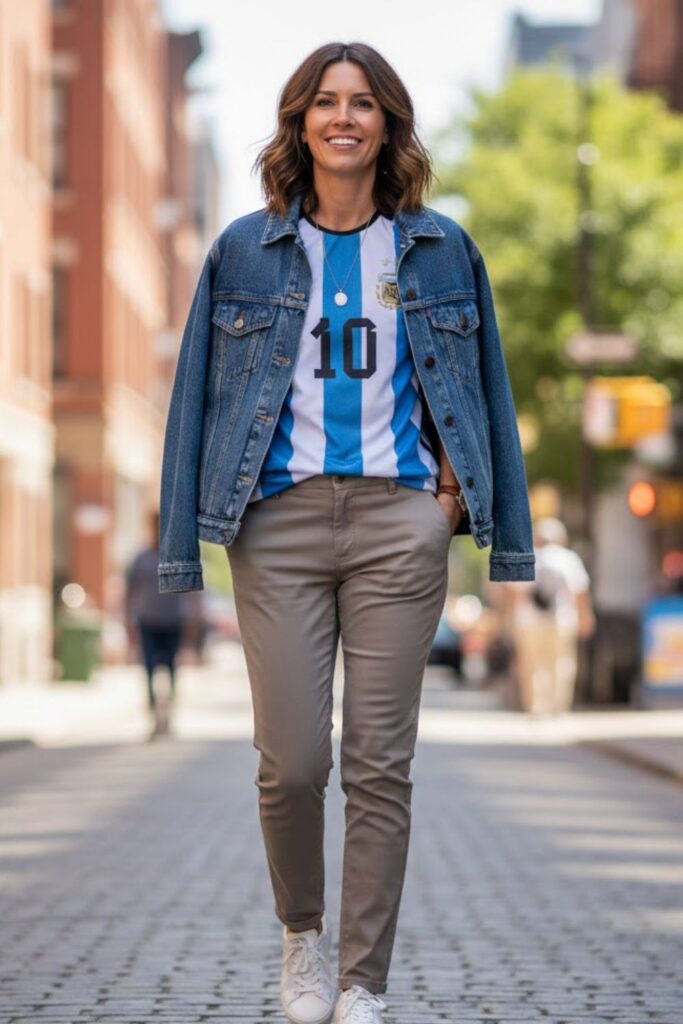 3. Messi Jersey Layered with a Denim Jacket
