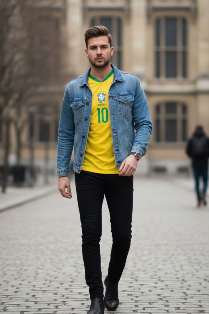 4. Brazil Jersey with Denim Jacket Layering