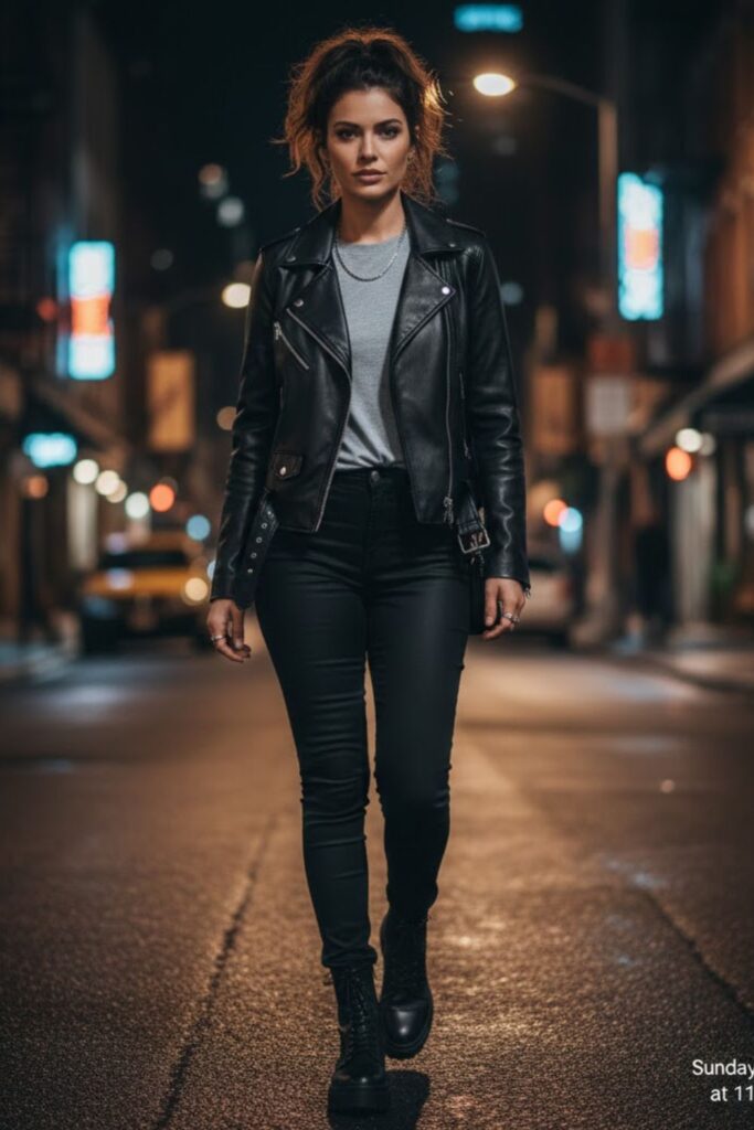 4. Grey Jersey with Leather Jacket