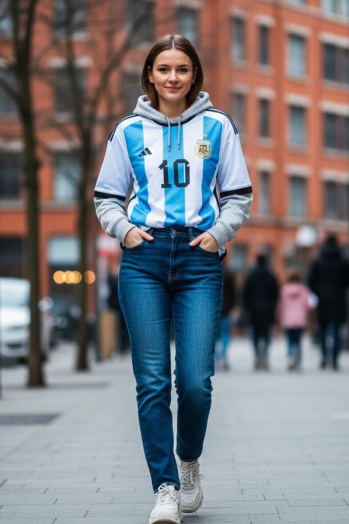 6. Messi Jersey Styled with a Hoodie Underneath