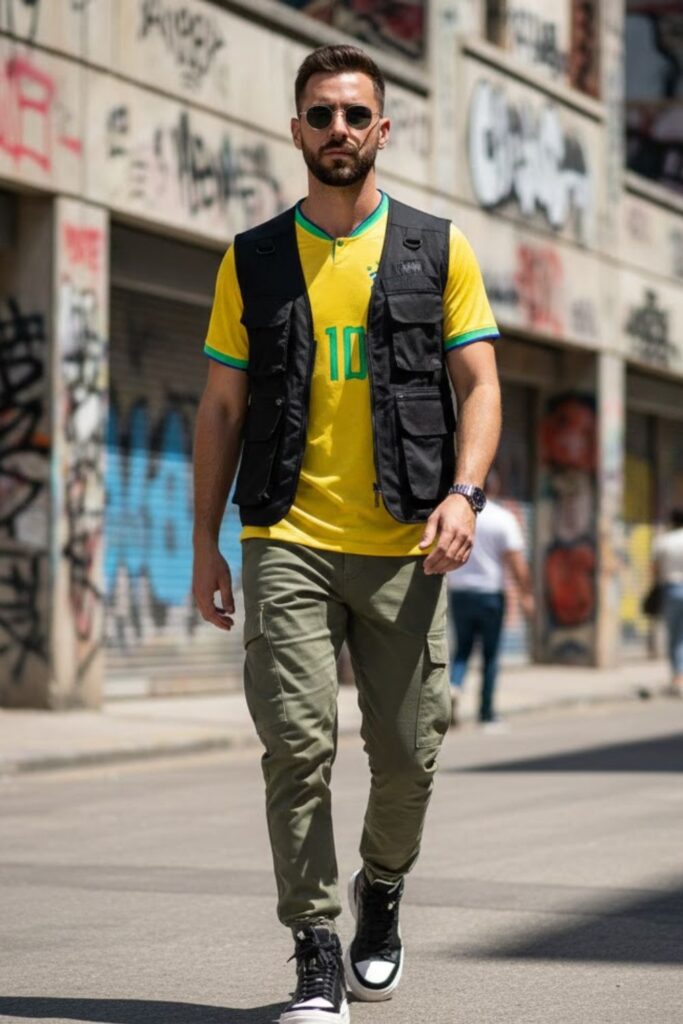 7. Brazil Jersey Outfit with Cargo Pants