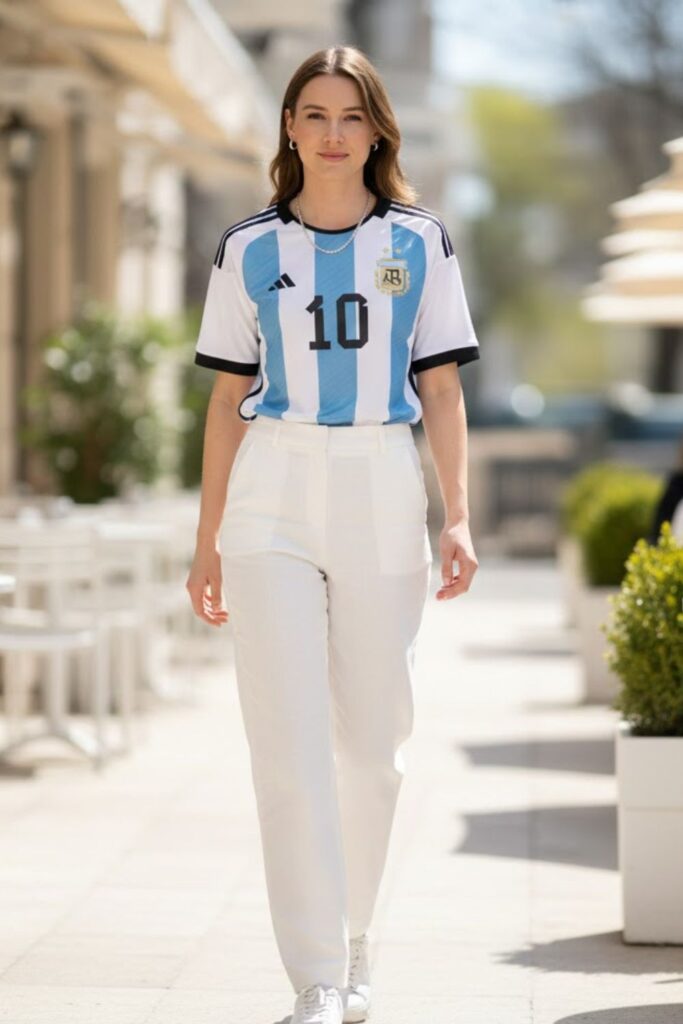 7. Messi Jersey with White Pants for a Clean Look