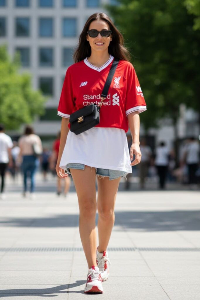 7. liverpool jersey outfit with oversized tee and denim