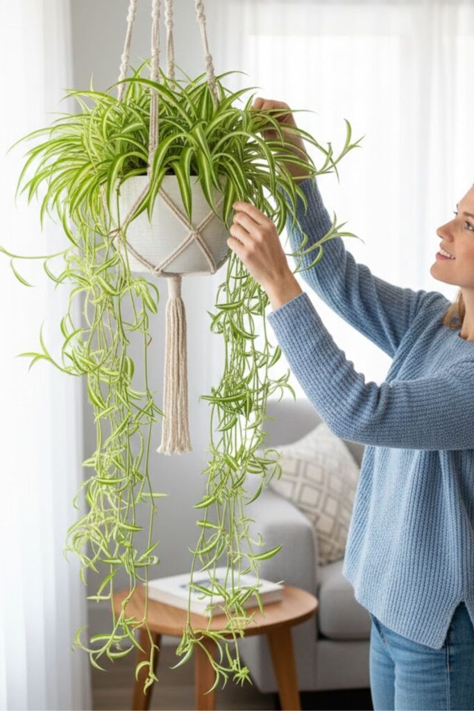 1. Classic Hanging Spider Plant Display
