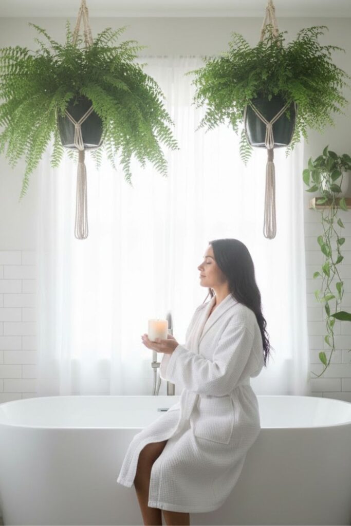 1. Hanging Ferns over the Shower or Tub