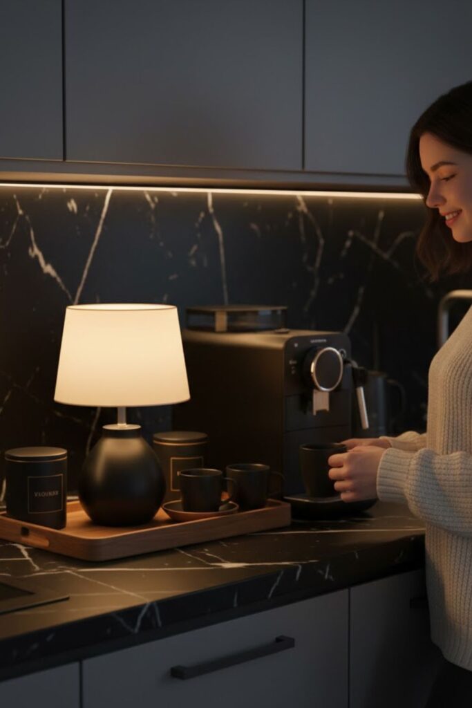 1. Kitchen Counter Lamps Decor With a Cozy Coffee Corner