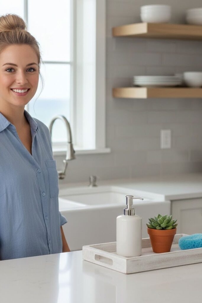1. Light Wood Tray with Sink Essentials