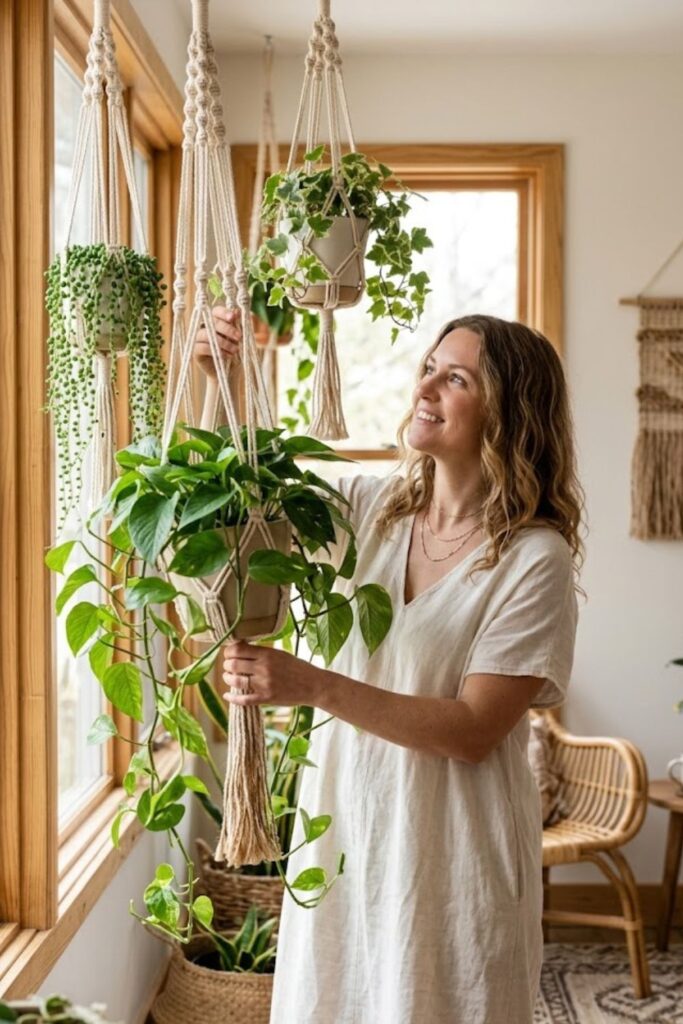 1. Macramé Plant Hangers in Cozy Corners