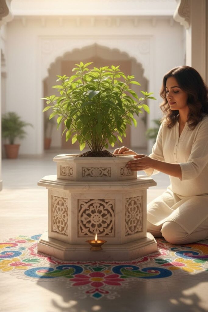 1. Traditional Tulsi Vrindavan Setup