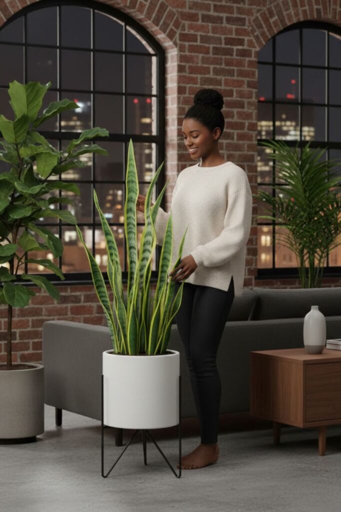 1. Use a Floor-Standing Snake Plant Display