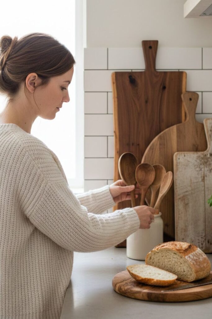 1. Wooden Cutting Boards Layered Display
