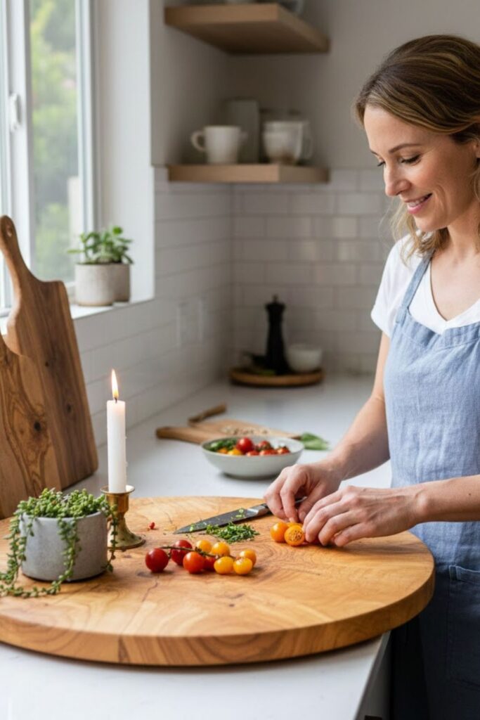 1. Wooden Cutting Boards for Warm Contrast