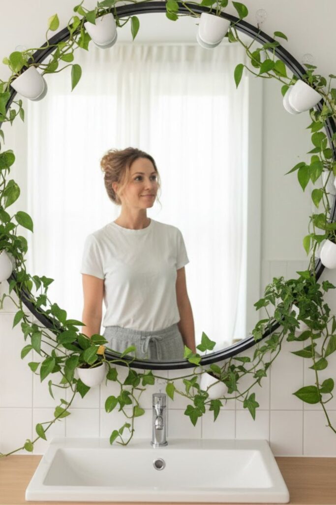 10. Bathroom Mirror Frame Green Accent