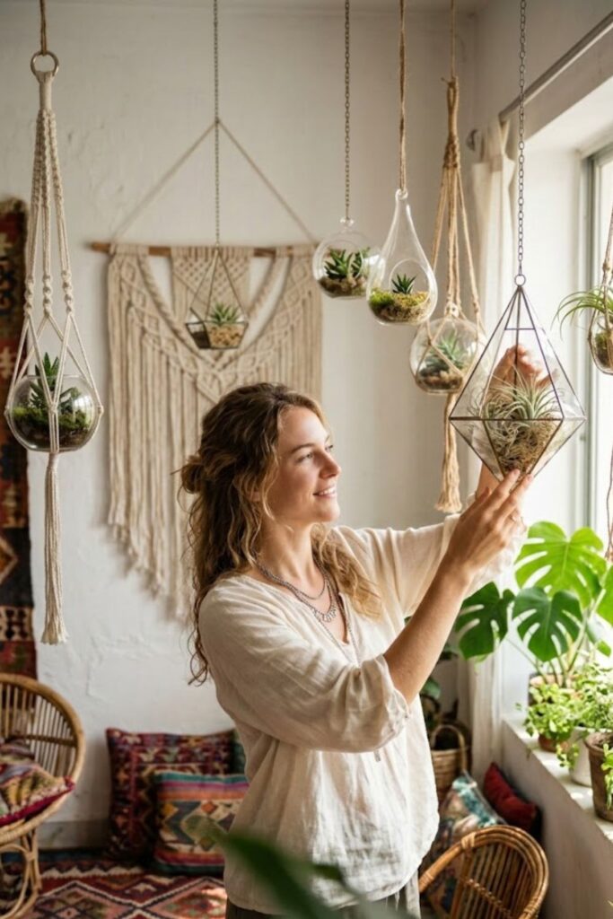 10. Bohemian Hanging Terrariums with Mini Plants