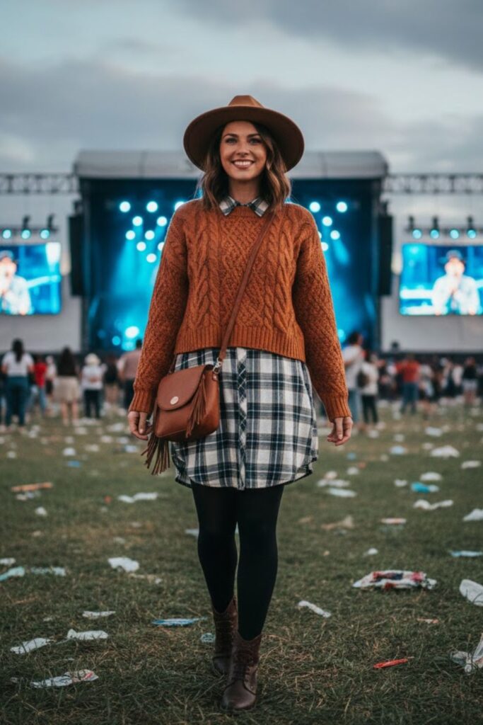 10. Button‑Down Shirt Dress with Sweater and Boots