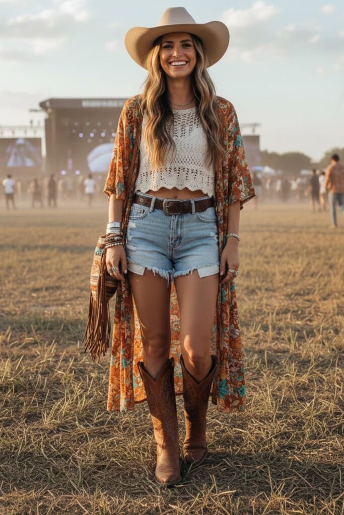 10. Crochet Top With High-Rise Cutoffs