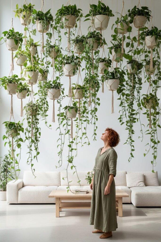 10. Layered Hanging Plants at Different Heights