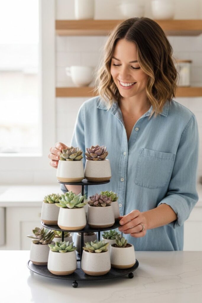 10. Tiered Vase Stand with Mini Succulents