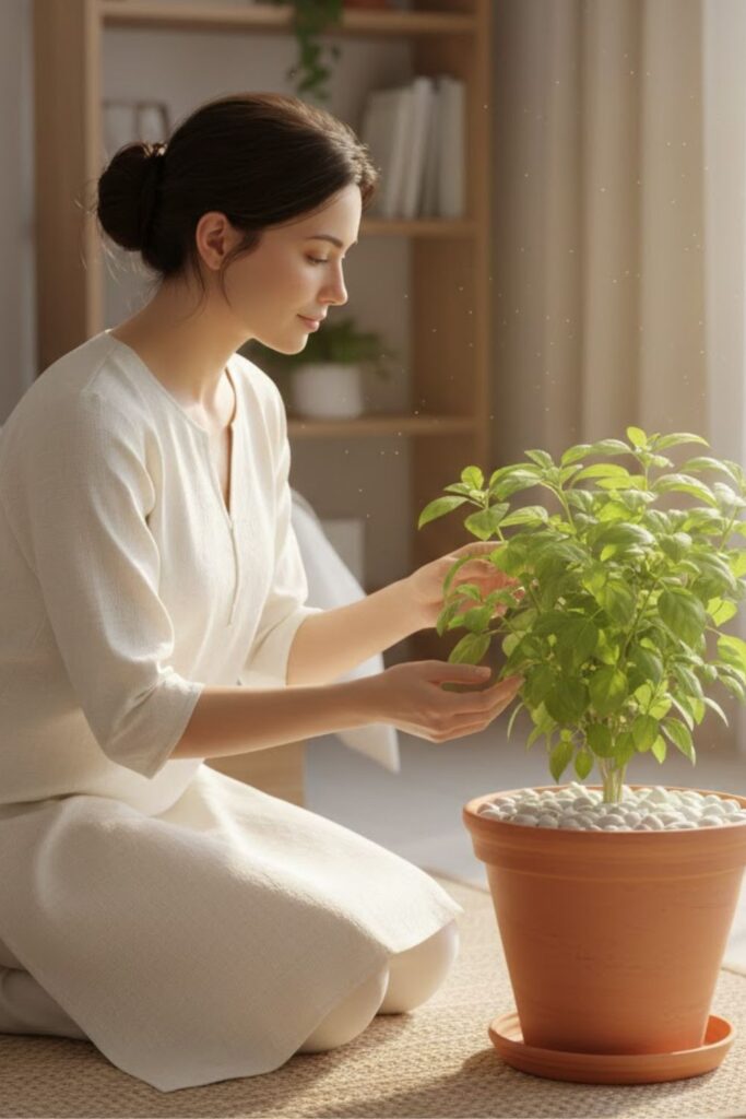 10. Tulsi with Stone Pebble Base