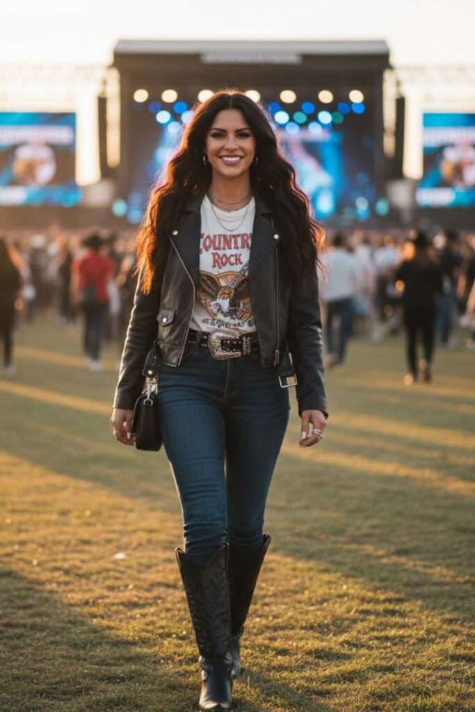 11. Graphic Tee with Leather Jacket and Jeans