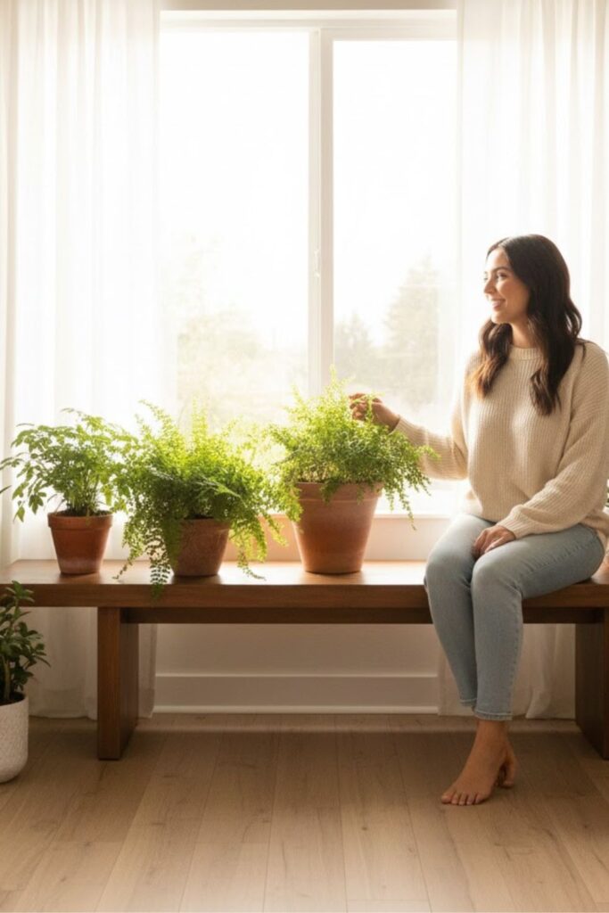 11. Low Plant Bench Under a Window