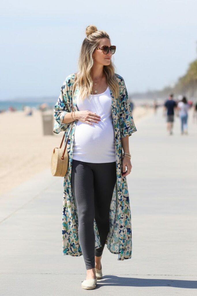 11. Maternity Leggings with Kimono Jacket