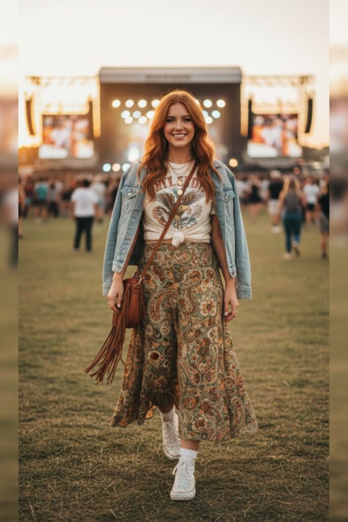 11. Maxi Skirt with Basic Tee and Sneakers