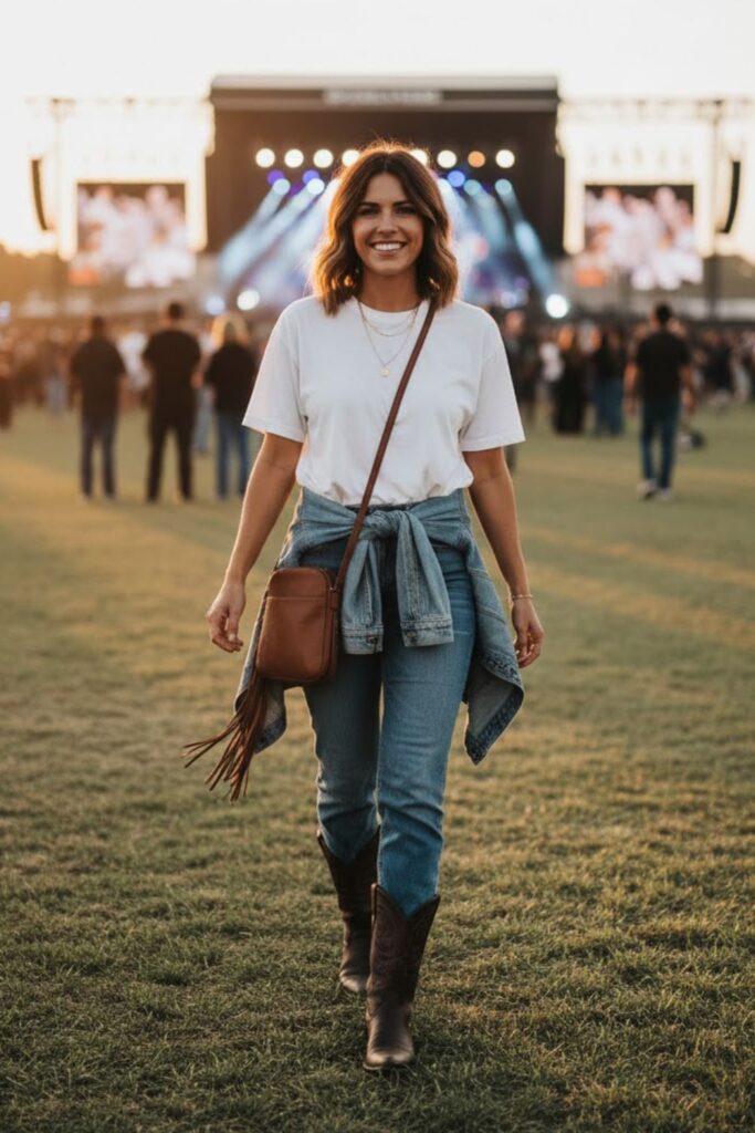 11. Oversized T-Shirt with Straight-Leg Jeans and Denim Jacket