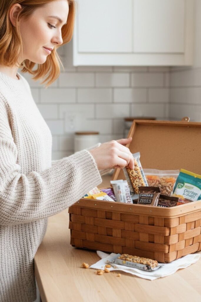 11. Picnic-Style Basket with Snack Supplies