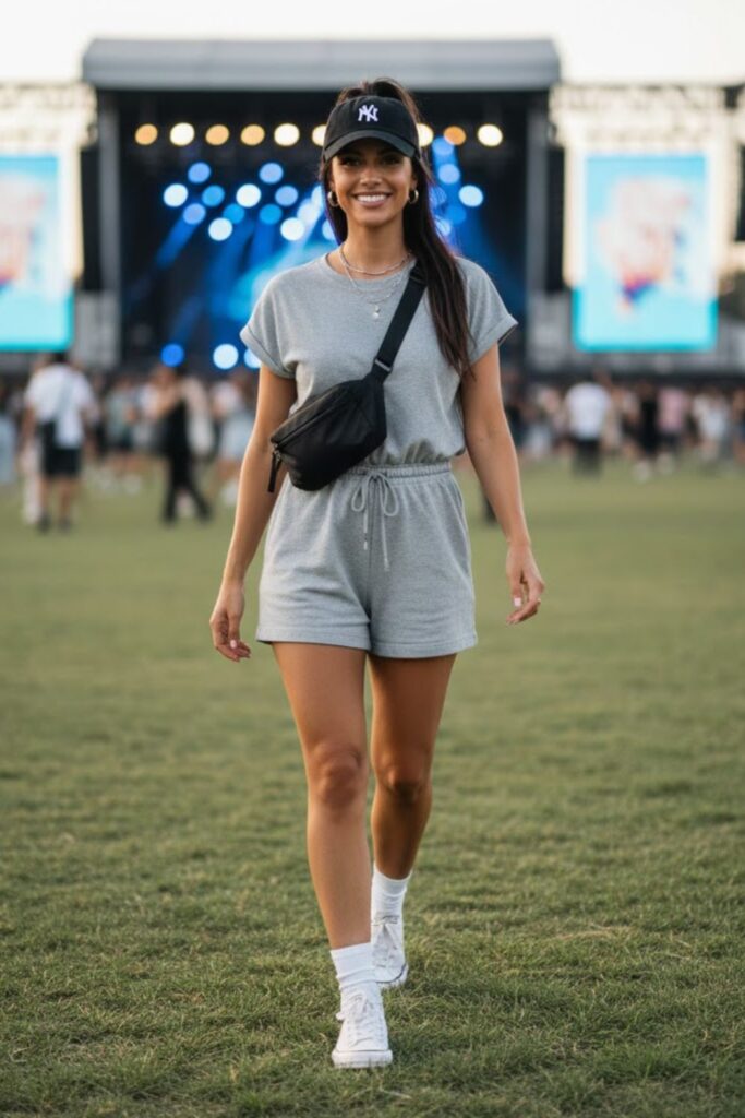 11. Sporty Romper with Sneakers