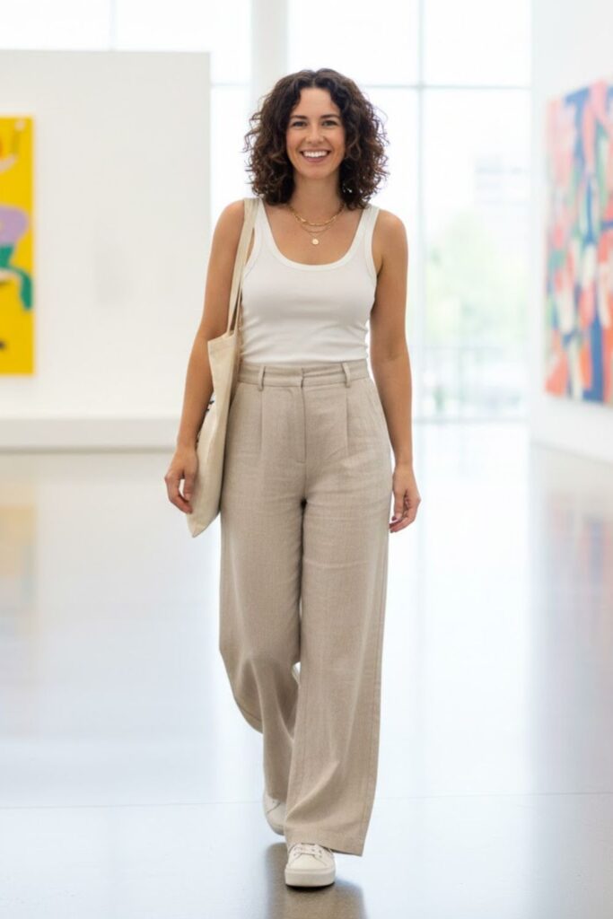 11. Tank top with wide-leg pants