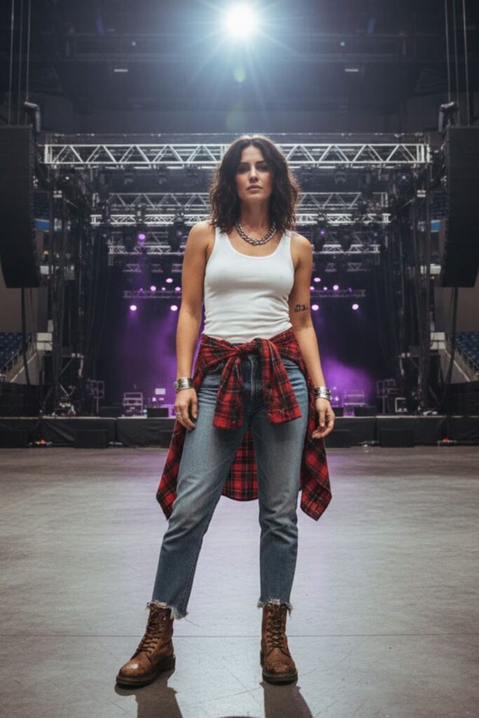 11. Tie-Front Flannel with Straight-Leg Jeans