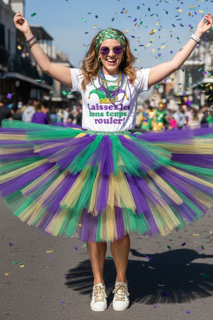 11. Tiered Tulle Skirt with Graphic Tee and Sneakers