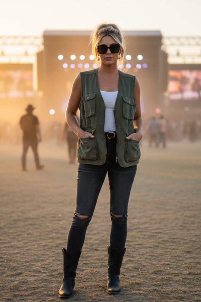 11. Utility Vest with Skinny Jeans