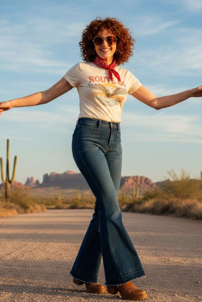 11. Vintage tee and flared jeans