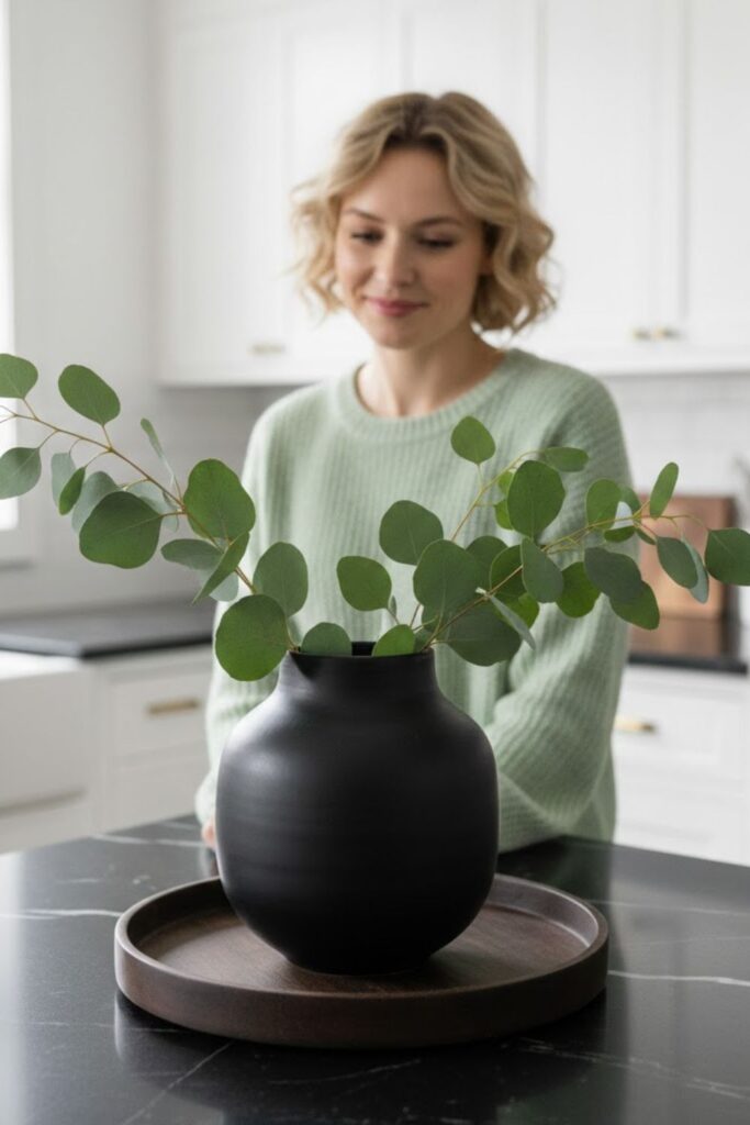 12. Black Ceramic Vase With Greenery