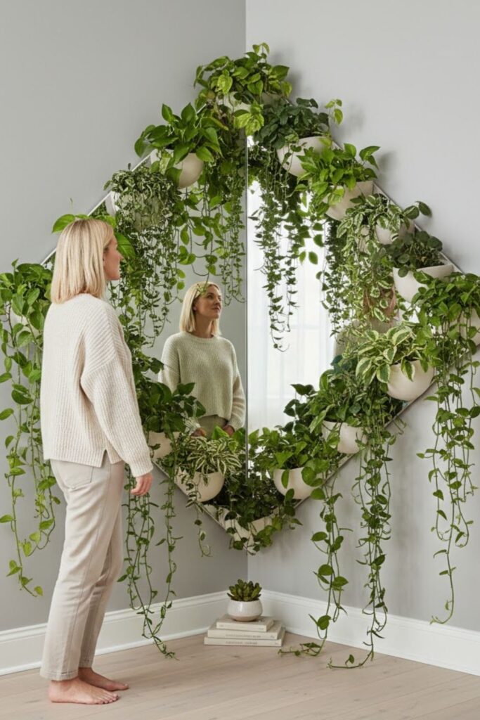 12. Corner Mirror with Cascading Plants