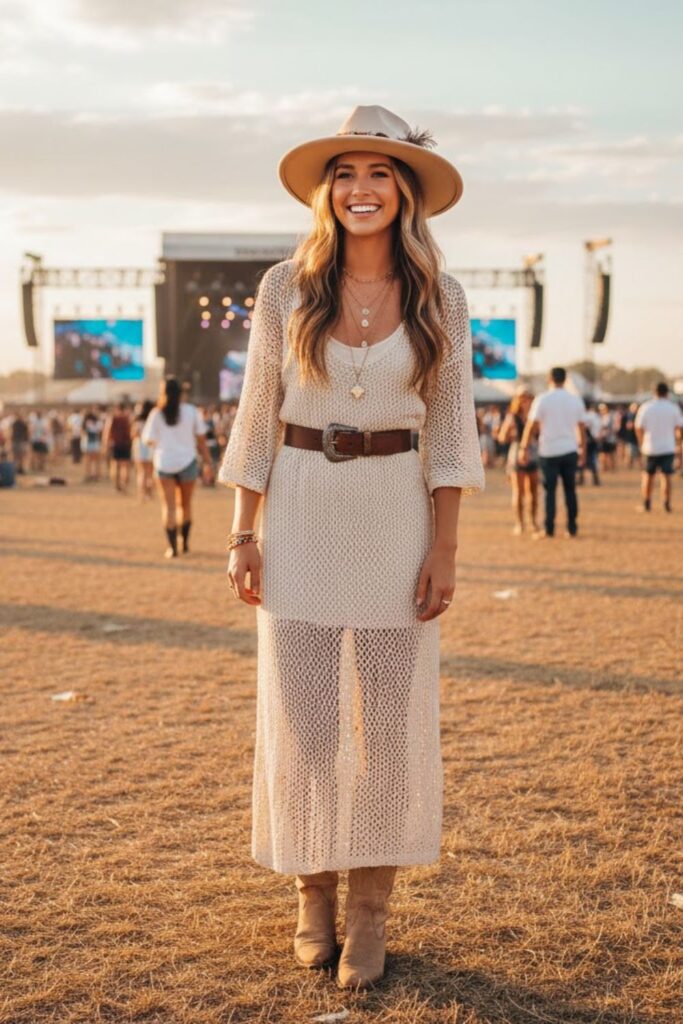 12. Crochet Dress With Cowboy Boots