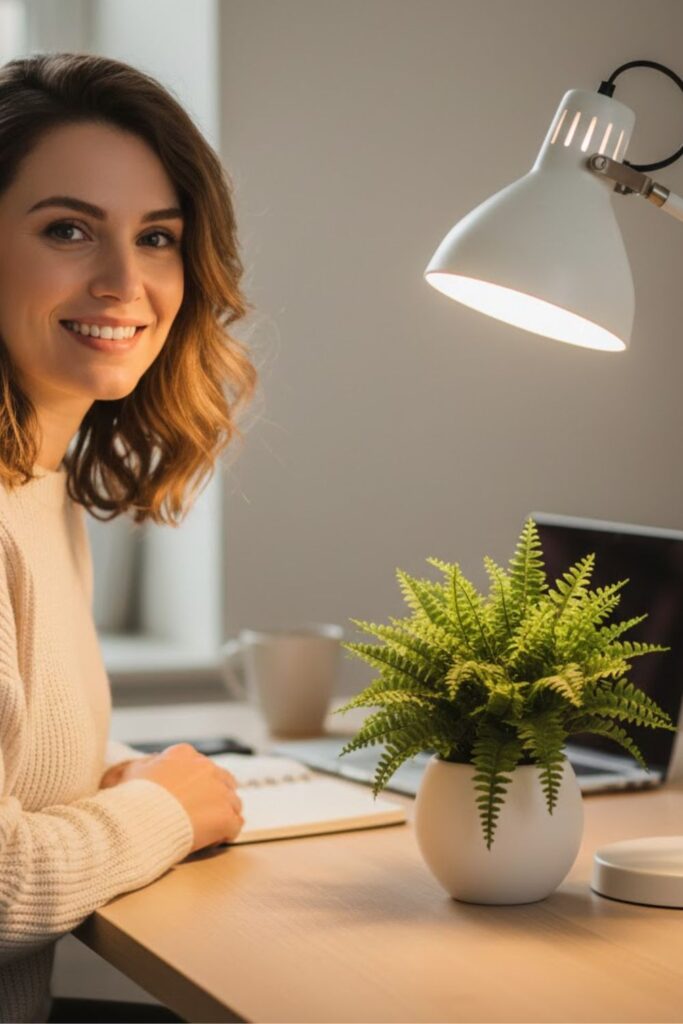 12. Desk Plant Paired with Desk Lamp