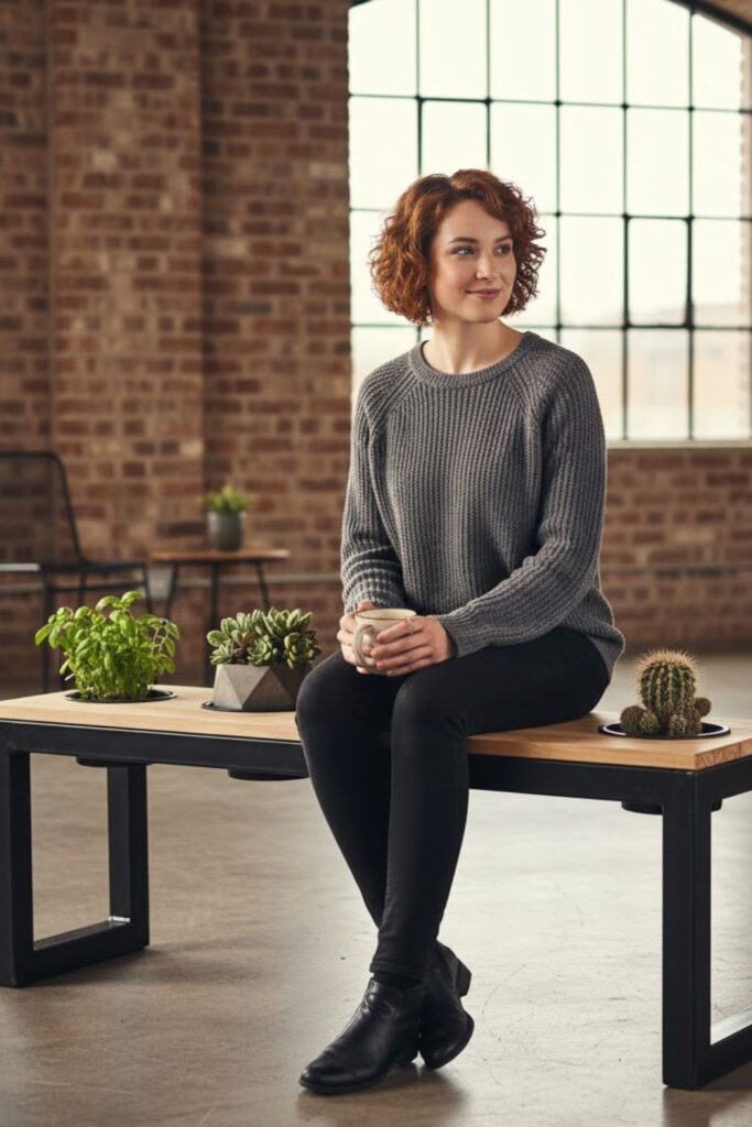 12. Industrial Planter Bench With Integrated Pots