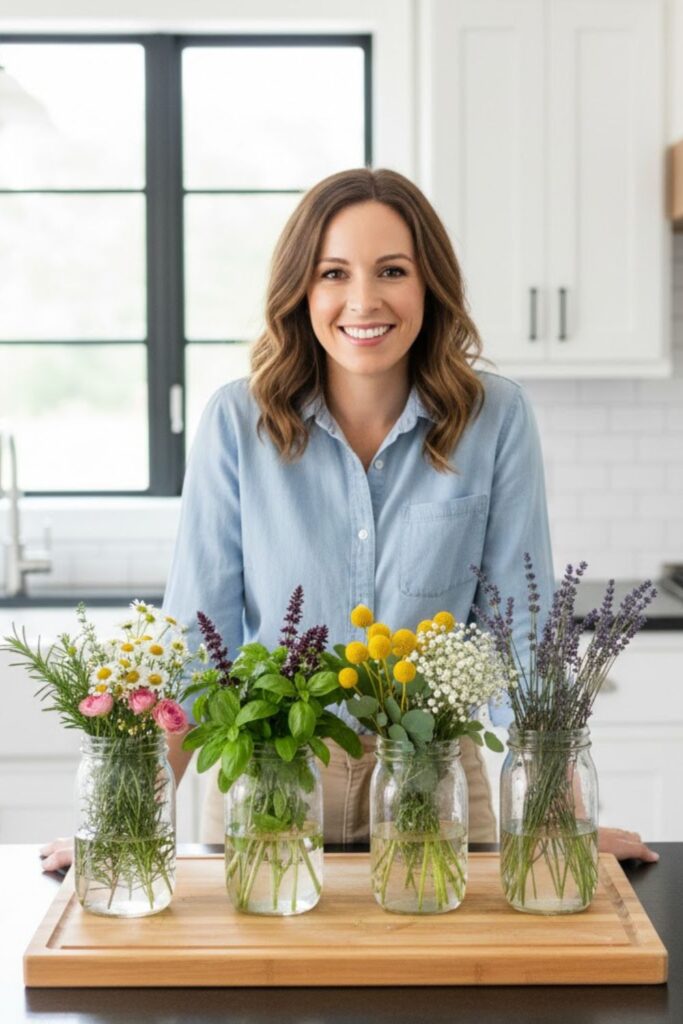 12. Mason Jar Herb and Flower Combo